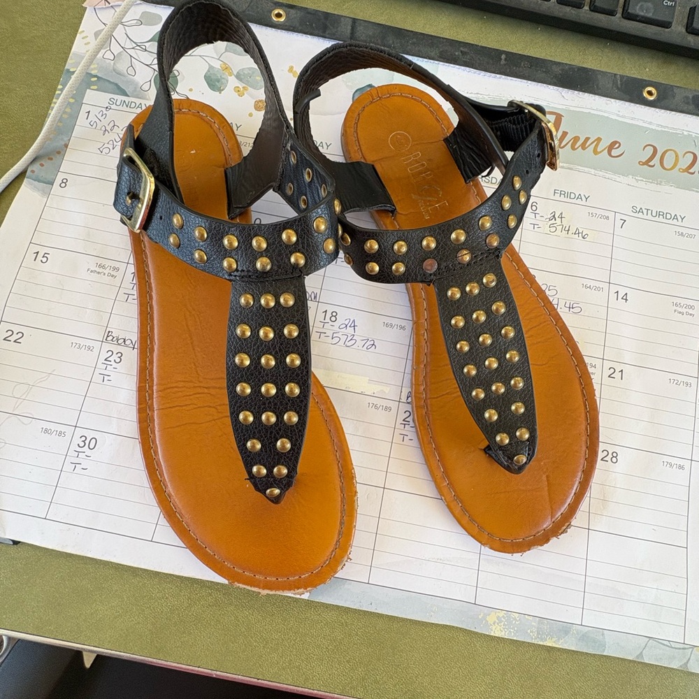 Rouge! Black and Gold Studded Sandals size 6